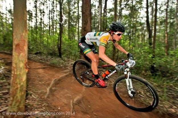 Under 23 Australian XCO Champion Holly Harris on her way to recording the fastest women’s lap of the race