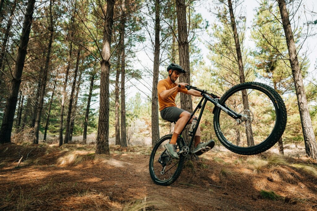 Ryan Walsch doing a wheelie on Rockshox Pike Ultimate