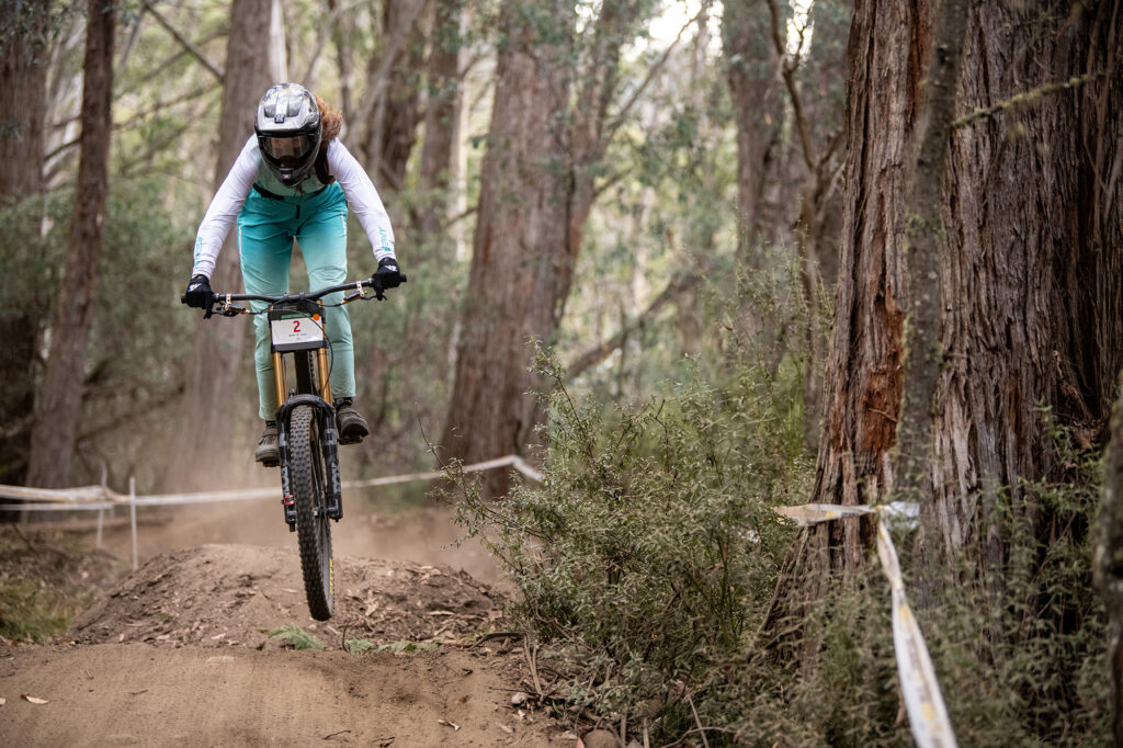 Sascha Mills racing downhill national champs at Mt Buller